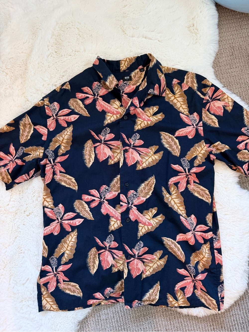 Uniqlo Navy Tropical Print Short-Sleeve Shirt S